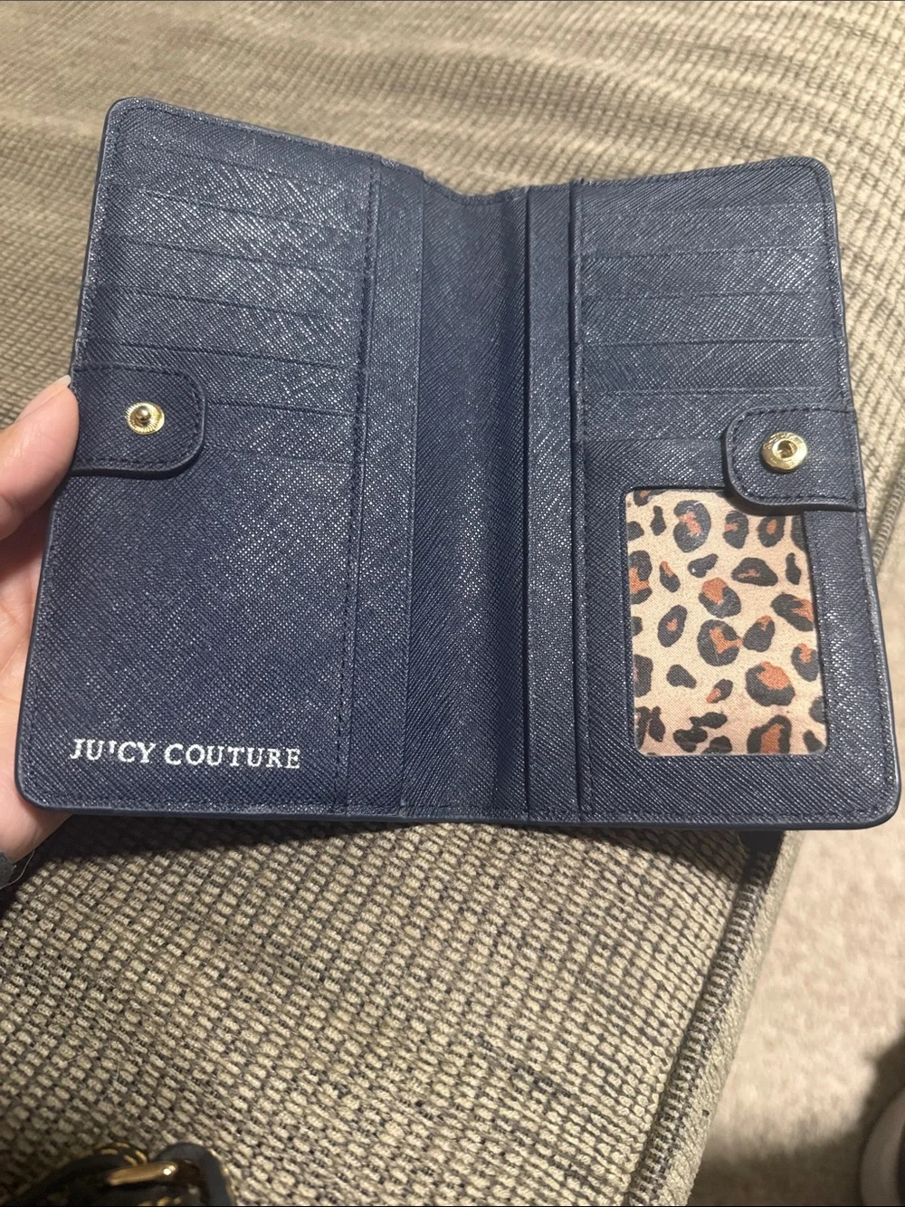 Vintage Juicy Couture Navy Card & Key Holder with Gold Crest